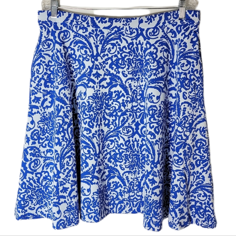 Adrienne Vittadini women's size XL blue white Paisley printe flare skirt